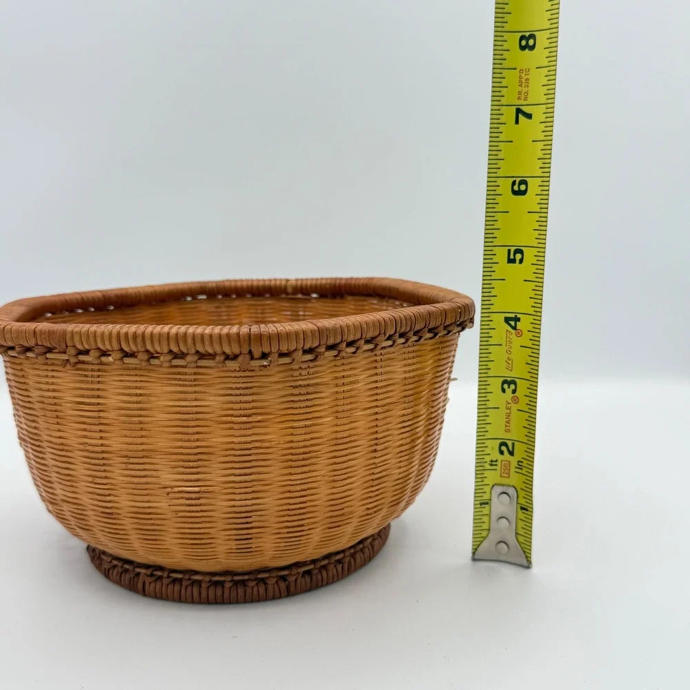 Vintage woven Wicker Basket Brown Boho Hexagonal Storage Decor Cottagecore